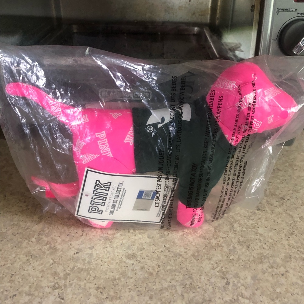 PINK Victoria's Secret Hot Pink and Black Plush Dog Stuffed Animal